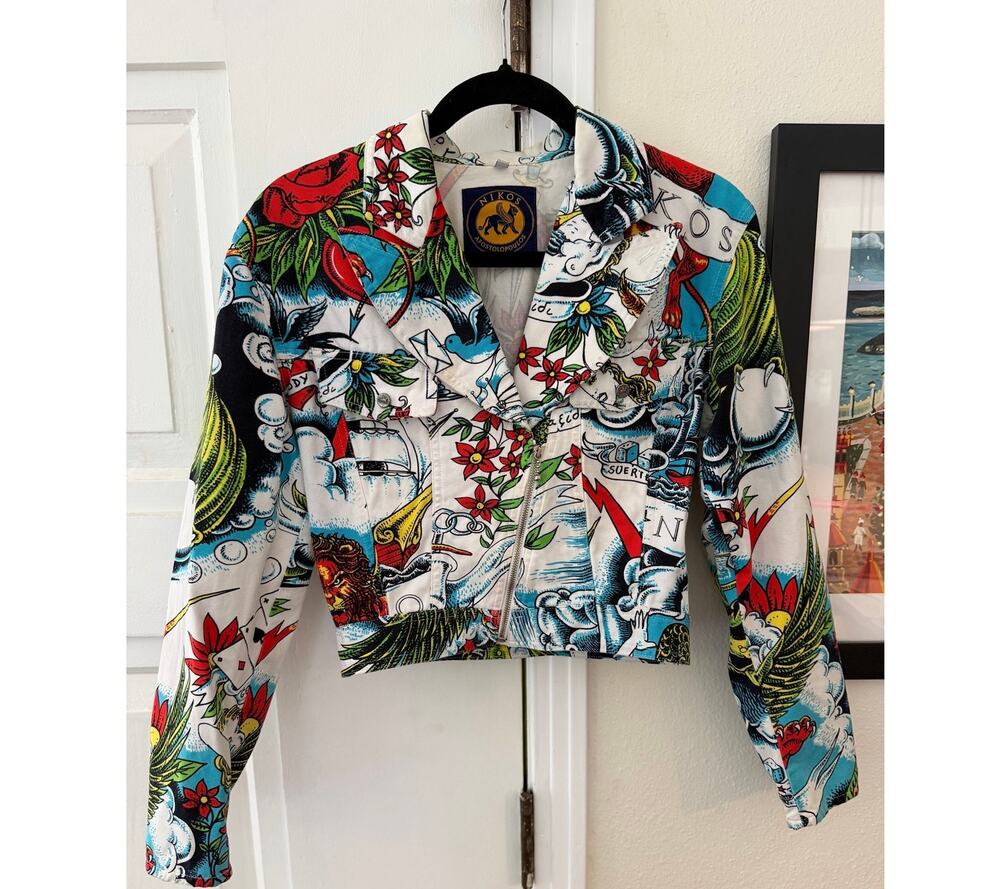 VTG Nikos Apostolopoulos Tattoo graphic print made in italy moto jacket IT 40